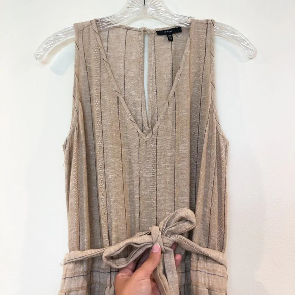DREW Linen-Blend Tie Front V Neck Striped Jumpsuit - Picture 3 of 14